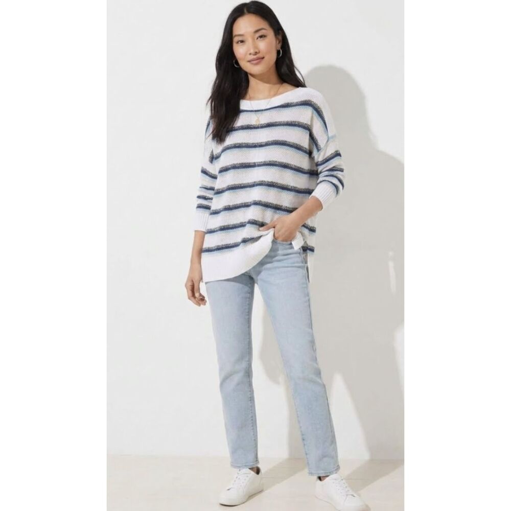 New LOFT Stripe Textured Poncho Sweater Women's Size Medium